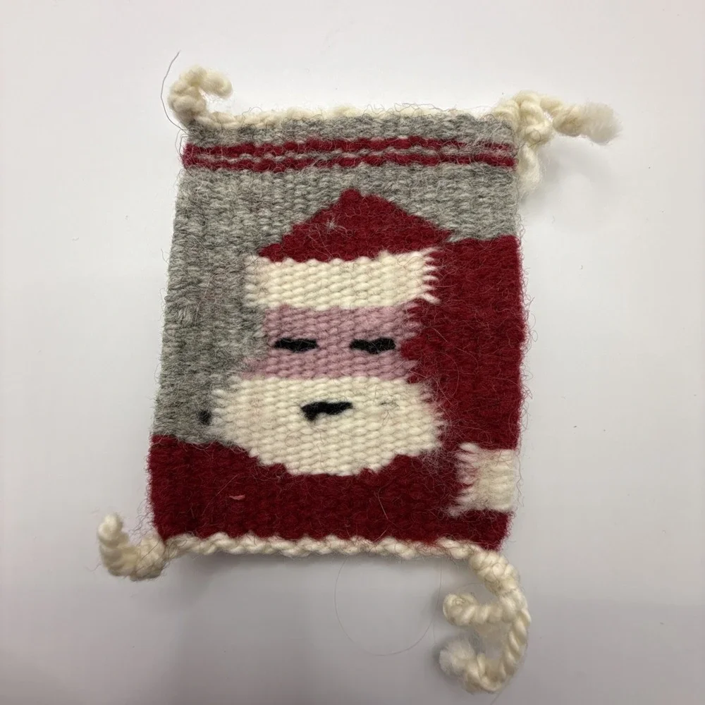 Alaska Artisan Hand Crafted Leather Fur Eskimo Ornament & Woven Santa Blanket